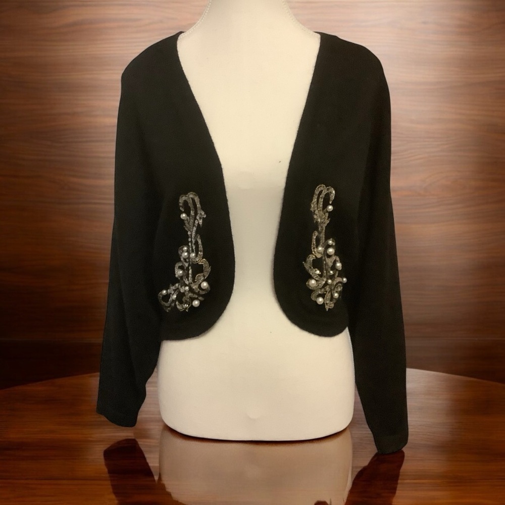 Vintage Alfred Sung Sport Embellished Pearl Rhinestone Cropped Cardigan Size S